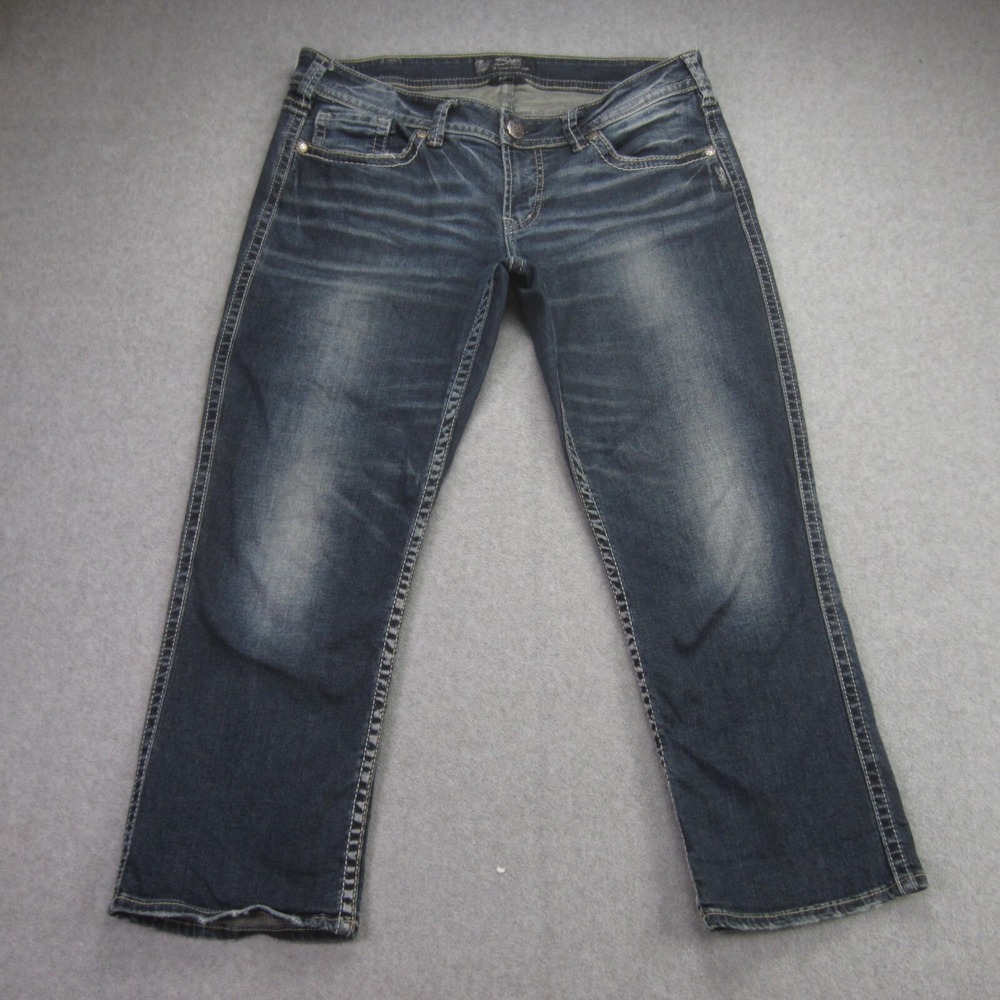 Silver Jeans Aiko Capri Womens 32 Blue Low‎ Rise Stretch Denim Embroidered